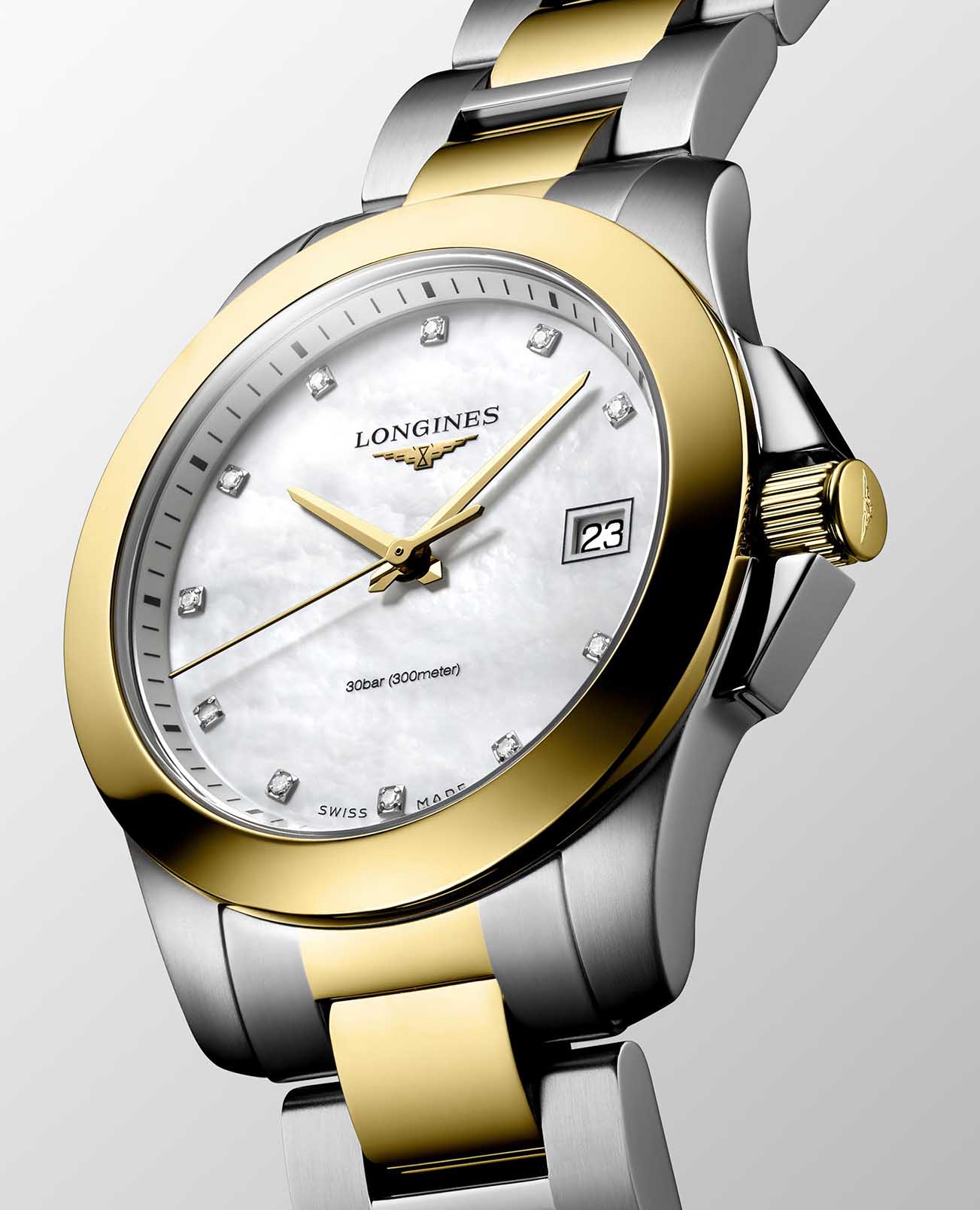 Longines Longines Conquest L3.377.3.87.7, conquest швейцария женские часы на браслете сталь c pvd покрытием боковой вид